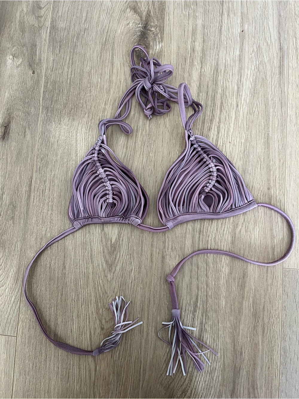 PQ Swim Lavender Fringe String Bikini Top